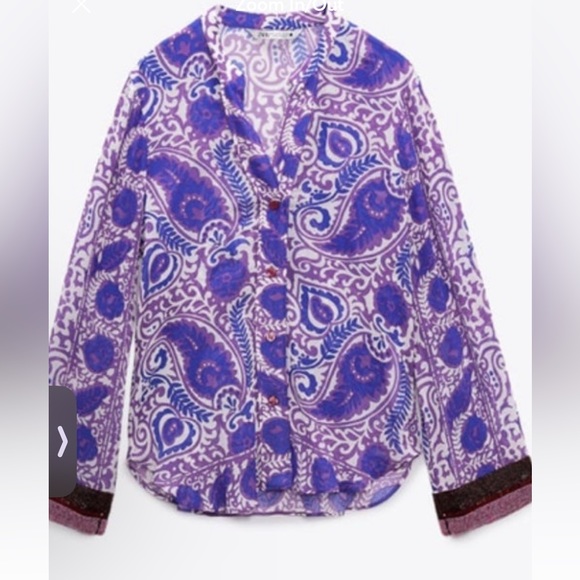 Zara purple paisley sheer embroidered blouse Sz S - Picture 2 of 5